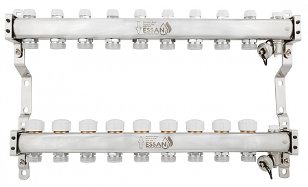 Коллекторная группа ESSAN GROUP803 нержавейка 1"x3/4" EK -9 выходов, без расходомеров (554 мм)