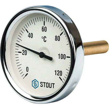 Термометр биметаллический погружной STOUT Ø80-1/2", гильза 75 мм, +120°C