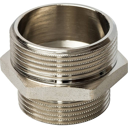 Ниппель переходной резьбовой латунный STOUT никель 11/2"x11/4" Н