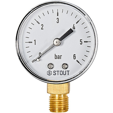 Манометр радиальный  STOUT Корпус Dn 50 мм 1/4 , 0...6 бар, кл.2.5
