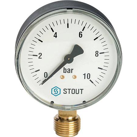 Манометр радиальный STOUT Ø80-1/4", 10 бар, вертикальное подключение