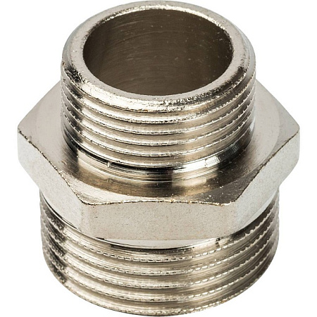 Ниппель переходной резьбовой латунный STOUT никель 1"x3/4" Н