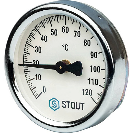 Термометр биметаллический накладной STOUT Ø63-1/2", +120°C
