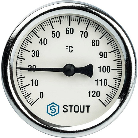 Термометр биметаллический погружной STOUT Ø63-1/2", гильза 75 мм, +120°C
