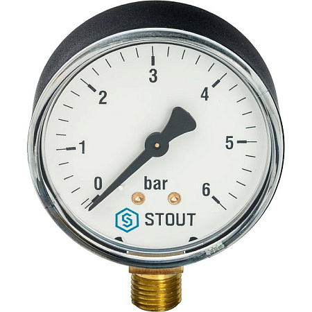 Манометр радиальный STOUT Ø63-1/2", 6 бар, вертикальное подключение
