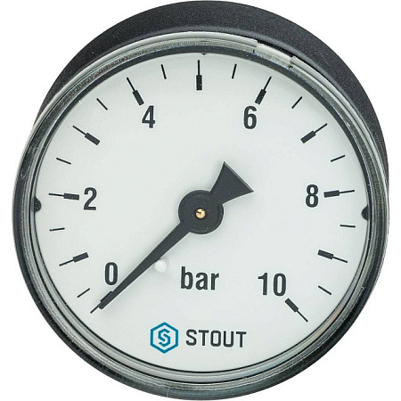 Манометр аксиальный STOUT Ø50-1/4", 10 бар, горизонтальное подключение