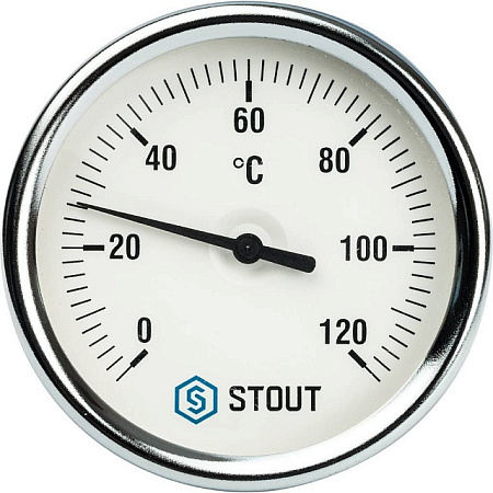 Термометр биметаллический погружной STOUT Ø80-1/2", гильза 75 мм, +120°C