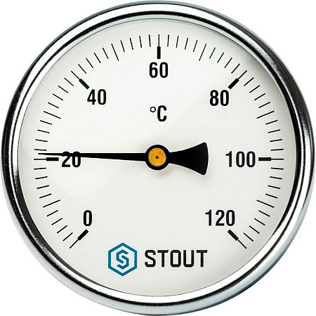 Термометр биметаллический погружной STOUT Ø100-1/2", гильза 75 мм, +120°C