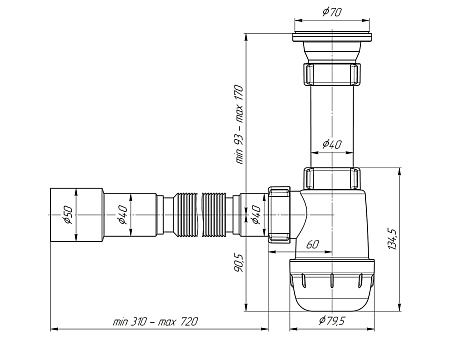 Сифон для умывальника пластиковый АНИПЛАСТ A0115 11/2"х40 с гофрой на 50 мм