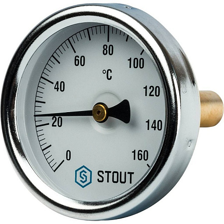 Термометр биметаллический погружной STOUT Ø63-1/2", гильза 50 мм, +120°C