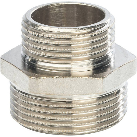 Ниппель переходной резьбовой латунный STOUT никель 11/4"x1" Н