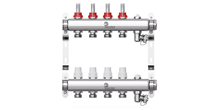 Коллекторная группа WESTER W902.4 нержавейка 1"x3/4" EK -4 выхода, с расходомерами