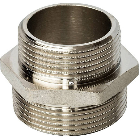 Ниппель переходной резьбовой латунный STOUT никель 11/2"x11/4" Н