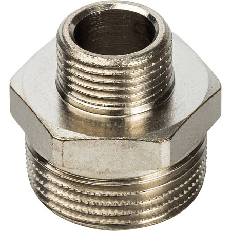 Ниппель переходной резьбовой латунный STOUT никель 3/4"x3/8" Н