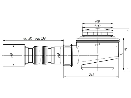 Сифон для душевого поддона с гофрой АНИПЛАСТ E415C 11/2"х50*60 с гибкой трубой 375*40/50 хром