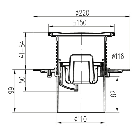 Трап для пола с нижним сливом универсальный MCH DN110 c фланцем (386F)