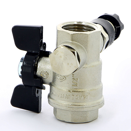 Кран шаровой BUGATTI OREGON 332 бабочка 1/2" ВВ, с дренажем и воздухоотводчиком