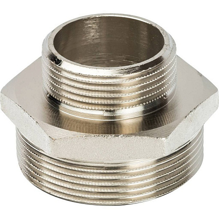 Ниппель переходной резьбовой латунный STOUT никель 2"x11/4" Н