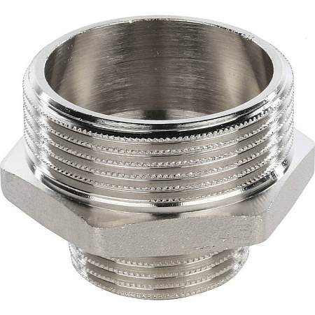 Ниппель переходной резьбовой латунный STOUT никель 11/2"x1" Н