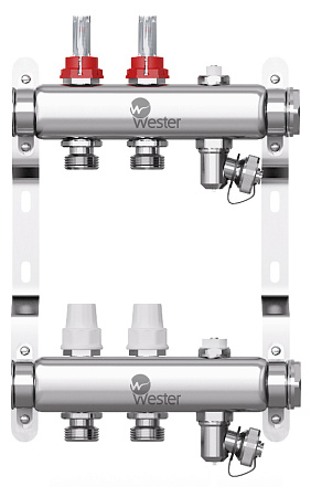 Коллекторная группа WESTER W902.2 нержавейка 1"x3/4" EK -2 выхода, с расходомерами