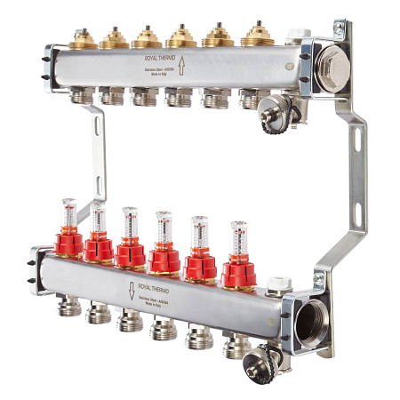 Коллекторная группа ROYAL THERMO EXPERT нерж 1"x3/4" EK на 3 вых с расход (в полном сбор) НС-1080949