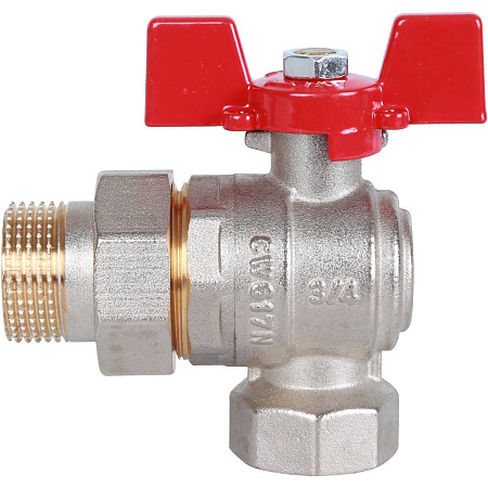 Кран шаровой с американкой угловой ROMMER бабочка 3/4" ВН