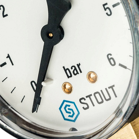 Манометр радиальный STOUT Ø63-1/2", 6 бар, вертикальное подключение