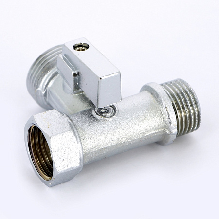 Кран шаровой потребительный угловой UNI-FITT флажок 1/2"x3/4"х1/2" НВН, проходной, для стирал машин