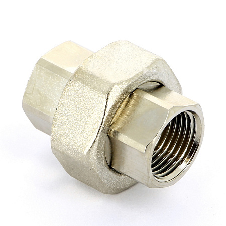 Американка ПРЯМАЯ резьбовая латунная UNI-FITT никель 1/2" В, с прокладкой O-RING