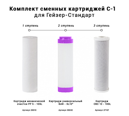 Комплект сменных картриджей ГЕЙЗЕР С-1 РР+БАФ+СВС (К)