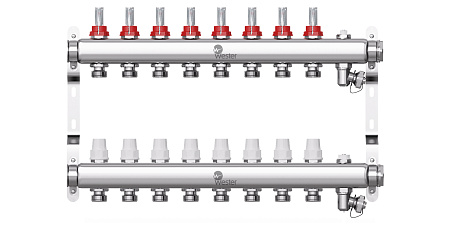 Коллекторная группа WESTER W902.8 нержавейка 1"x3/4" EK -8 выходов, с расходомерами