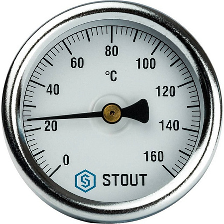 Термометр биметаллический погружной STOUT Ø63-1/2", гильза 50 мм, +120°C