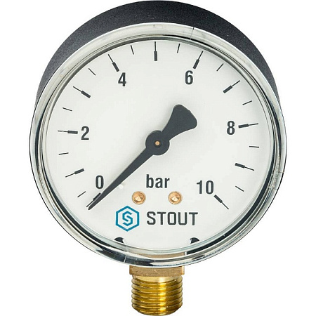 Манометр радиальный STOUT Ø63-1/4", 10 бар, вертикальное подключение