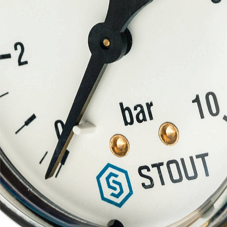 Манометр радиальный STOUT Ø63-1/4", 10 бар, вертикальное подключение