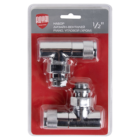 Набор дизайн-вентилей ROYAL THERMO PIANO 1/2" угловой, хром (НС-1144294)