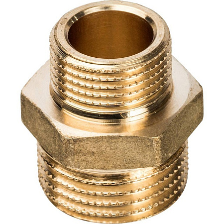 Ниппель переходной резьбовой латунный STOUT без покрытия 1/2"x3/8" Н